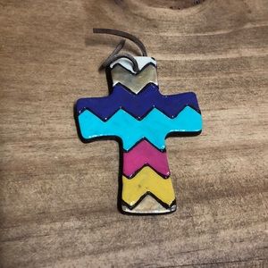 Cross Multi-Colored Clay Pendant.